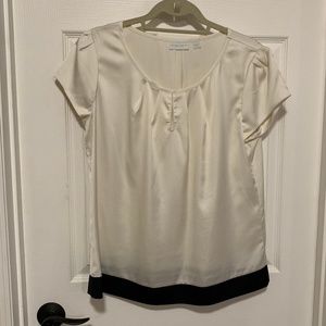NY&Co. Ivory & Black Silky Blouse - Sz Lg